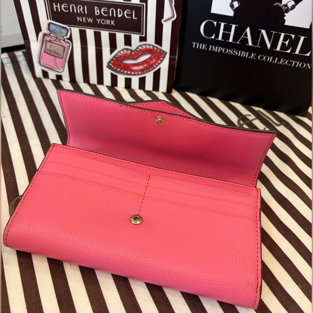 NWOT HENRI BENDEL Colorblock Leather Continental Wallet Pink Red Striped🩷❤️ - Picture 6 of 11